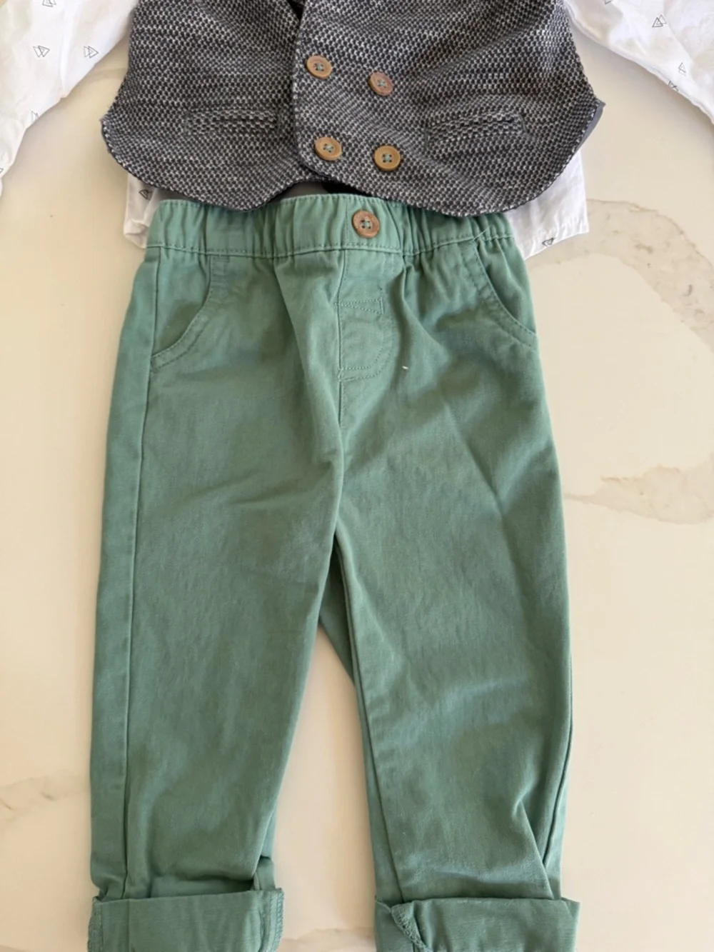 Green Bow Tie & Pants Formal Set with Gray Vest